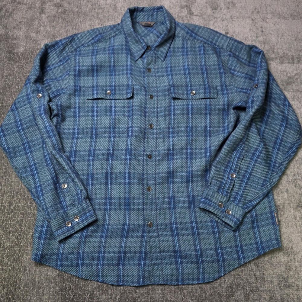 Royal Robbins Woven Shirt Mens XL Blue Plaid Roll Tab Sleeve Fishing Hiking